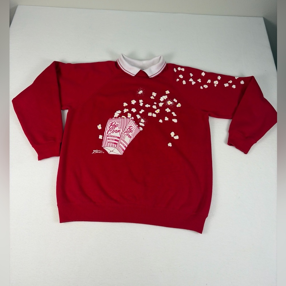 Vintage Sweatshirt 90s Morning Sun Popcorn 3D Puff Sweatshirt Hanes Red Large L